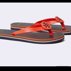Tory Burch Minnie Flip Flops Sz 5 Logo Red Grenadine Thongs New